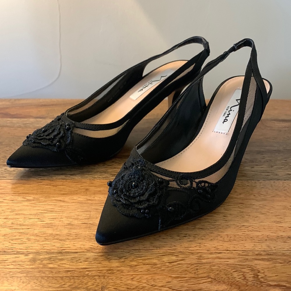 Nina Black Slingback Kitten Heels 5.5M
